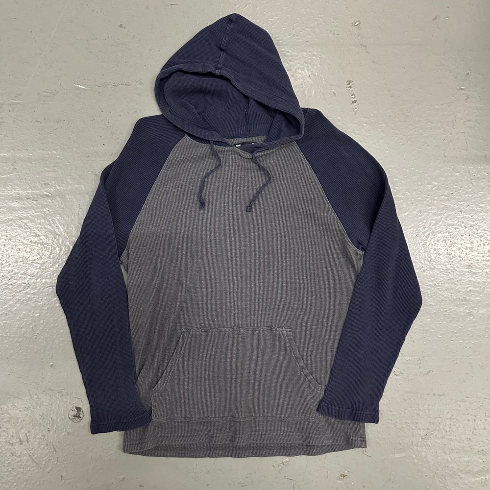 Gap Mens Waffle Knit Raglan Hoodie Medium Gray Blue Preowned Thermal Pouch
